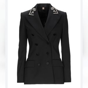 Burberry Sartorial Priorslee Embellished Wool Blazer Jacket in Black Size 10